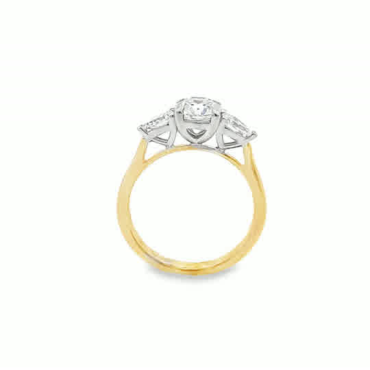9ct 3 Stone Round Brilliant Cut Centre Cultured Diamond Ring With Cultured Pear Cut Shoulders 1.51ct