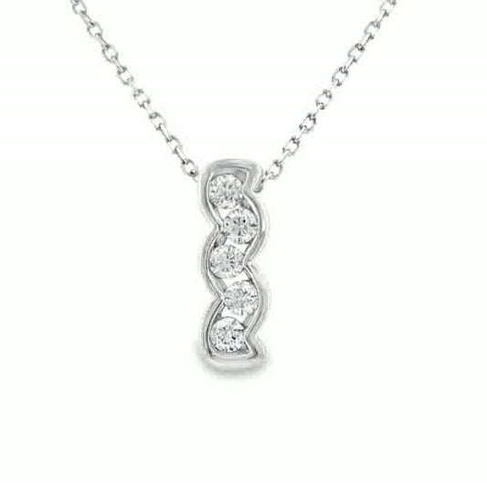 9ct White Gold 5 Stone CZ Wave Pendant