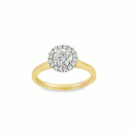 9ct Yellow Gold Round Brilliant Halo Diamond Ring .89ct