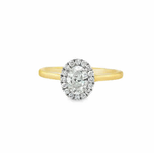9ct Yellow Gold Oval Cut Halo Diamond Ring .89ct