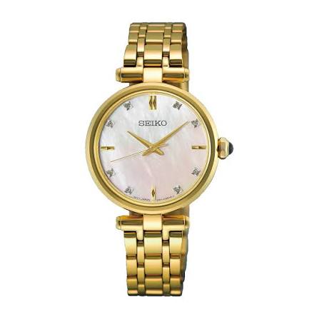 Ladies Seiko 29mm Diamond Mother Of Pearl Dot Dial Watch