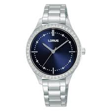 Ladies Stainless Steel Lorus CZ Bezel Blue Dial Watch