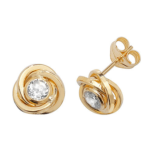 9ct Yellow Gold Knot Earrings with CZ Centre