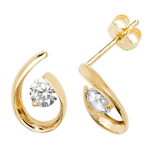 9ct Yellow Gold Pear Swirl Stud Earring with CZ Centre