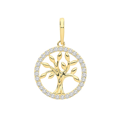 9ct Yellow Gold CZ Tree Of Life Pendant