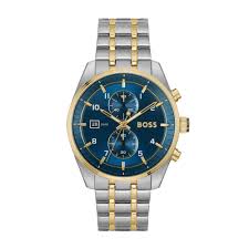 Gents Hugo Boss Skytraveller Two Tone Blue Dial