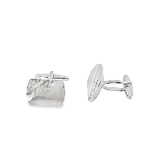 Silver Plated Polished Finish Engraved Corner Cufflinks