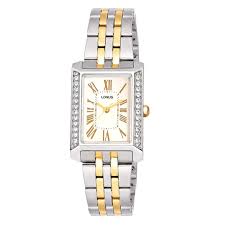 Ladies Two Tone Lorus Rectangualr Dial CZ Bezel
