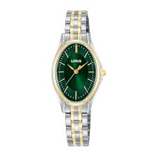 Ladies Two Tone Lorus Oval Green Dial Watch