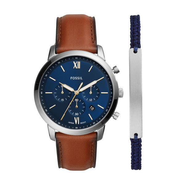 Gents Fossil Neutra Blue Chronograph Watch Set With Bracelet