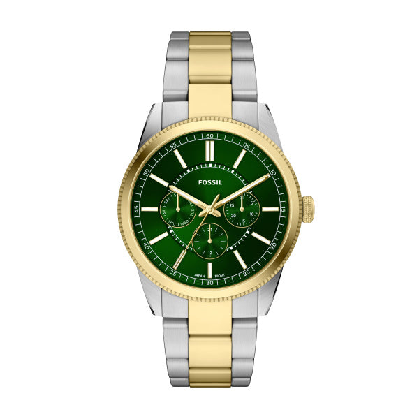 Gents Two Tone Fossil Pearson Green Chronograph Watch