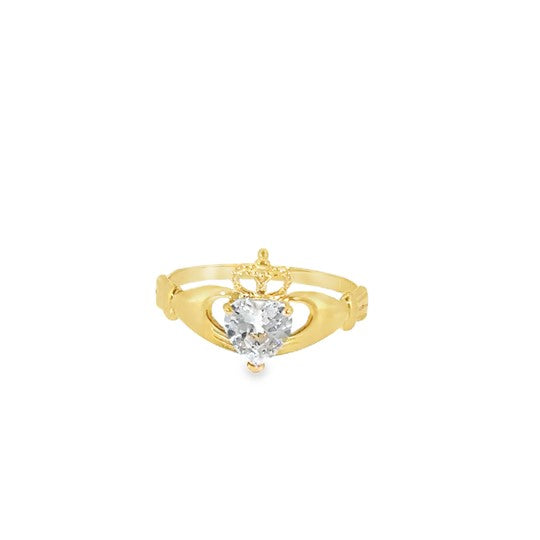 9ct Yellow Gold CZ Claddagh Ring