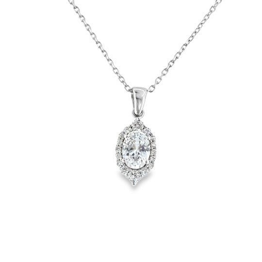 9ct White Gold CZ Fancy Oval Halo Pendant