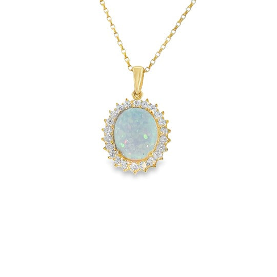 9ct Opal Oval Pendant With CZ Halo