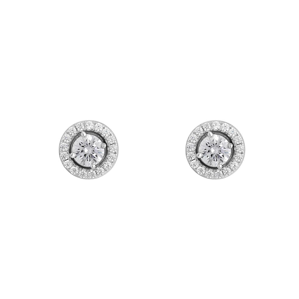 Sterling Silver CZ 2 In 1 Round Halo Earrings