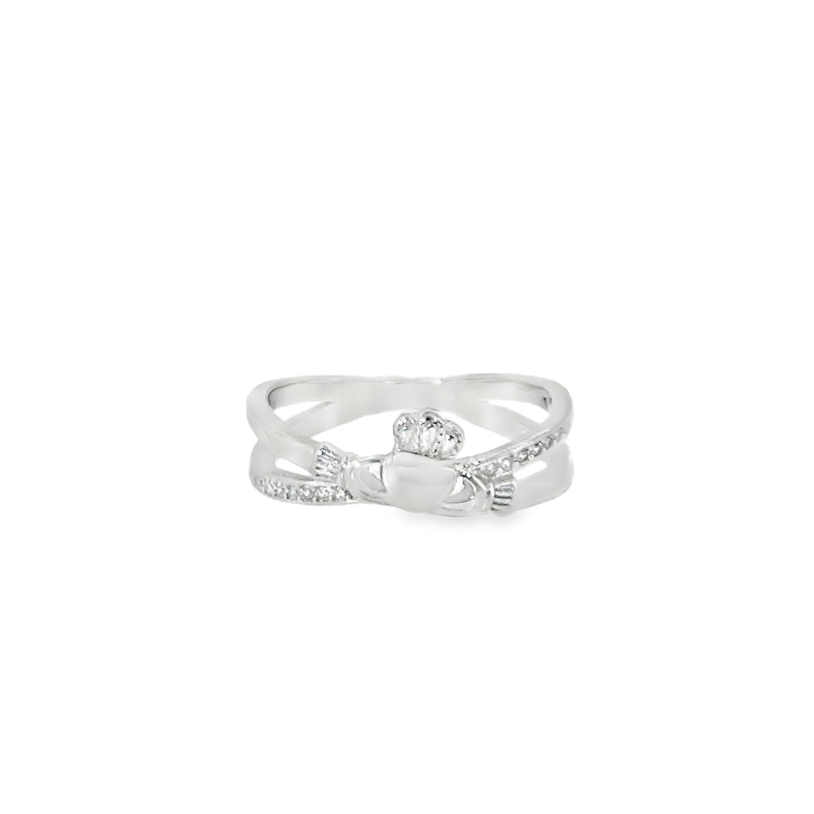 Sterling Silver Claddagh Ring with Open CZ Split Shoulders