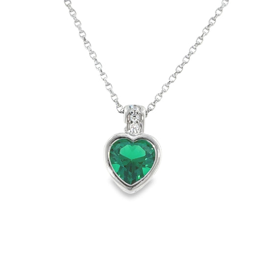 Sterling Silver Rubover Set Green CZ Pendant with CZ Baile