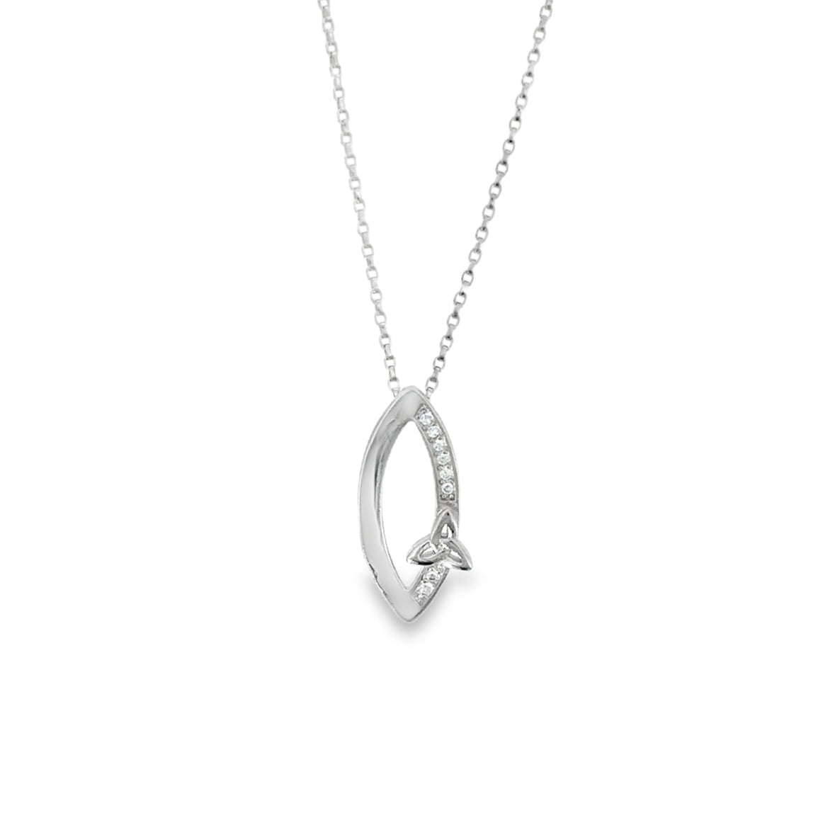 Sterling Silver Open CZ and Polished Marquise Shape Pendant with Trinity Knot Detail