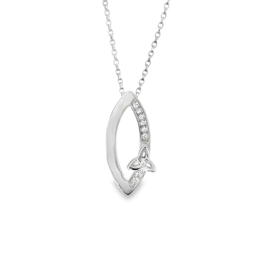 Sterling Silver Open CZ and Polished Marquise Shape Pendant with Trinity Knot Detail