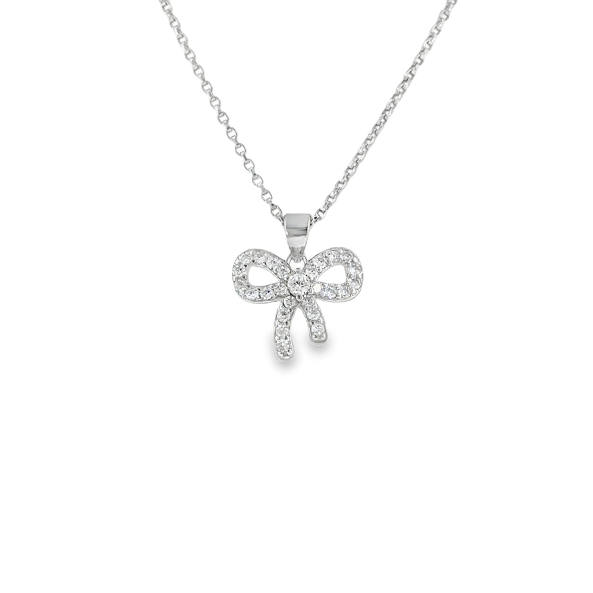 Sterling Silver CZ Bow Pendant