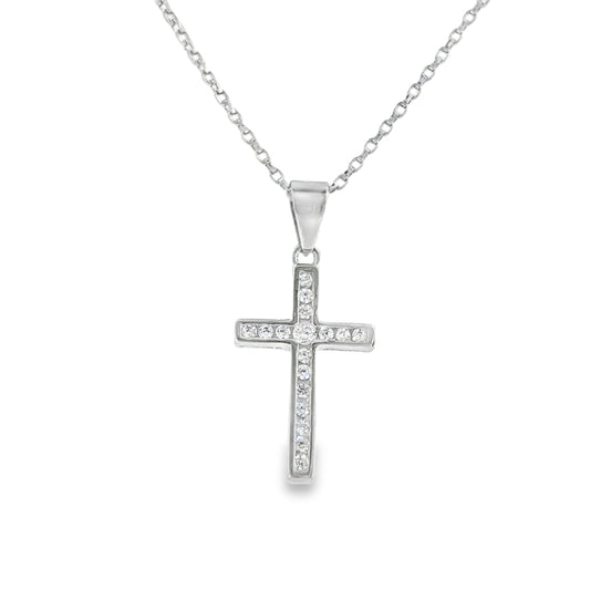 Sterling Silver Channel Set CZ Cross 18mm x 12mm