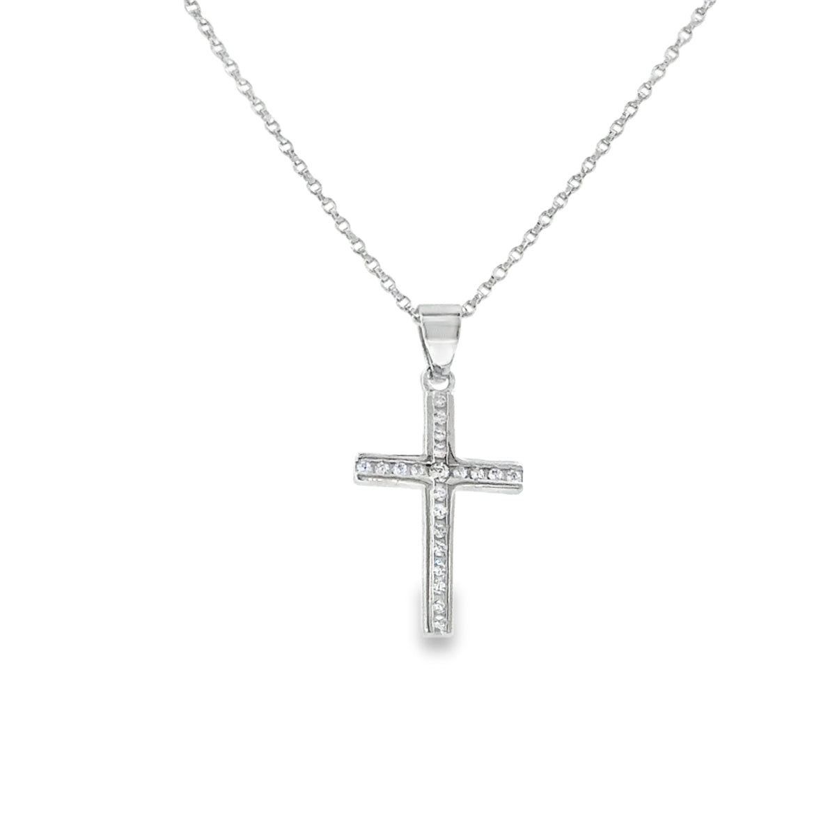 Sterling Silver Channel Set CZ Cross Pendant