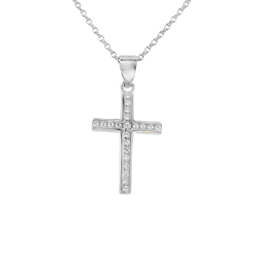 Sterling Silver Channel Set CZ Cross Pendant