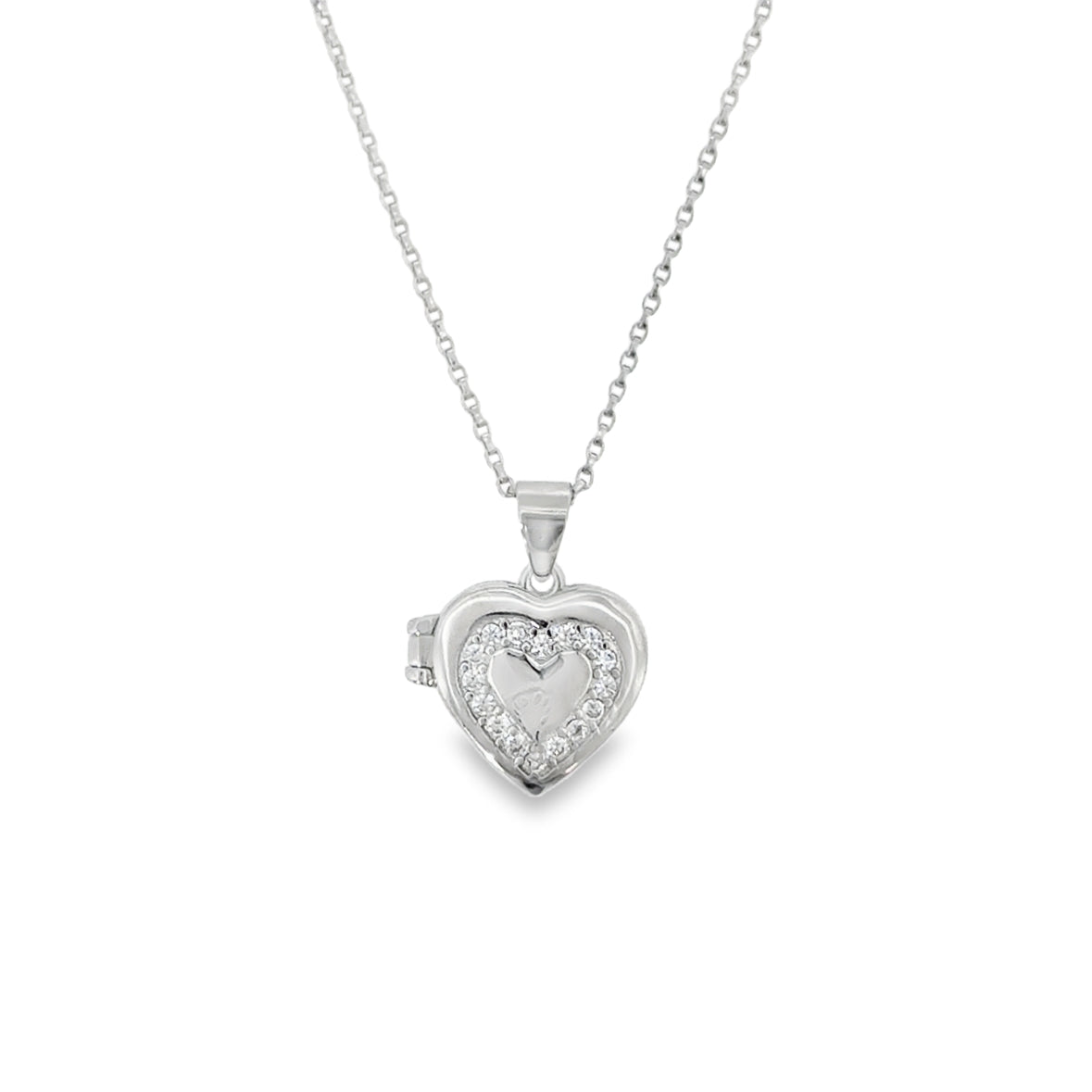 Sterling Silver CZ Heart Locket