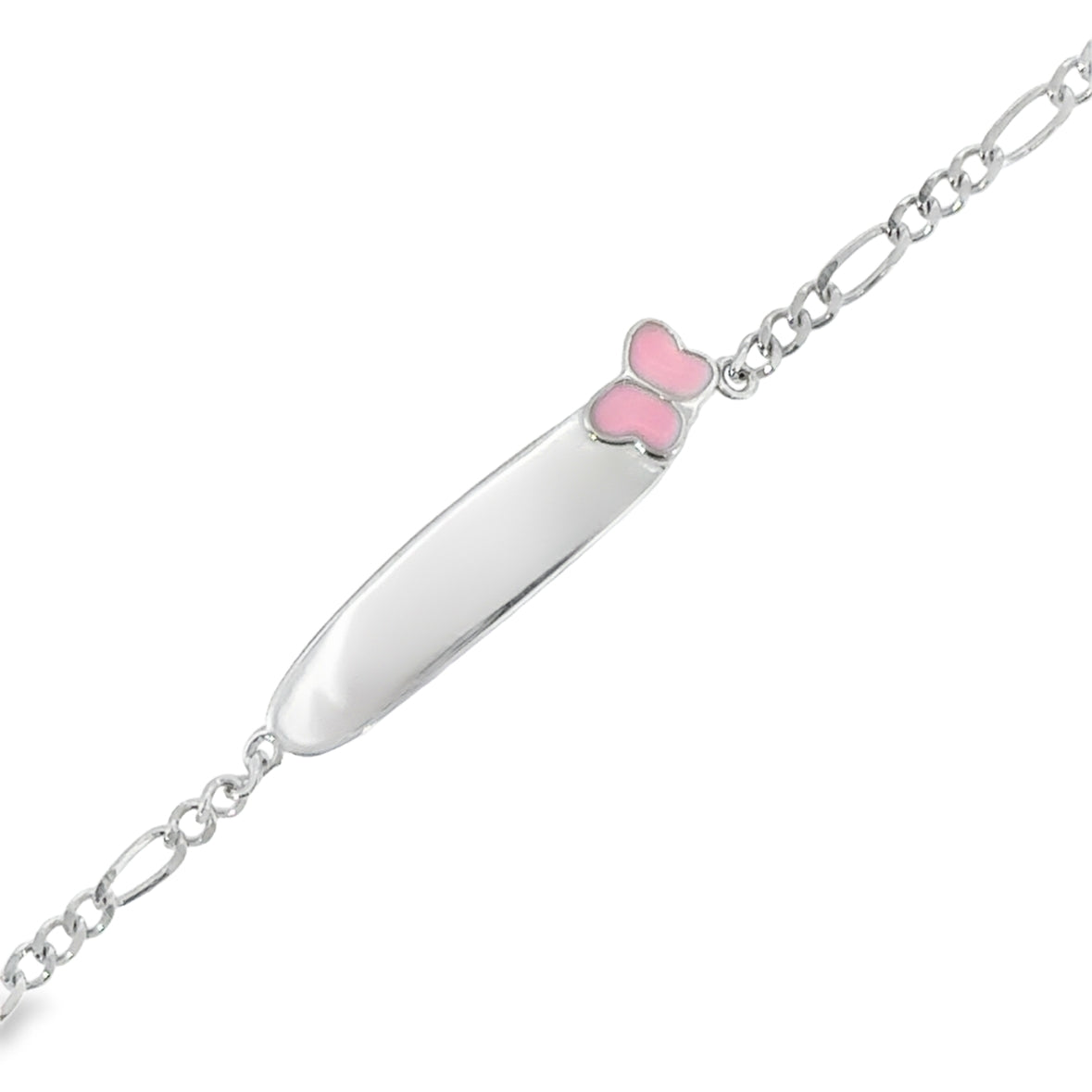 Sterling Silver Kids ID Bracelet With Pink Butterfly