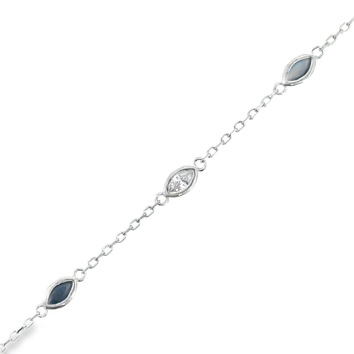 Sterling Silver CZ & Black Rubover Marquise Bracelet