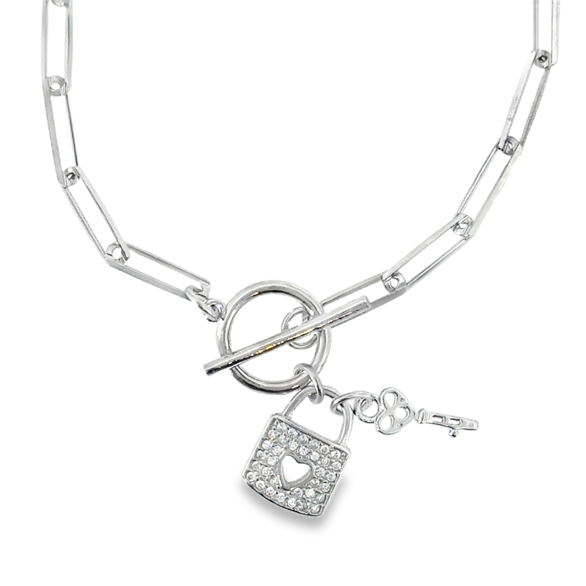 Sterling Silver CZ Pave T-Bar Paperlink Bracelet