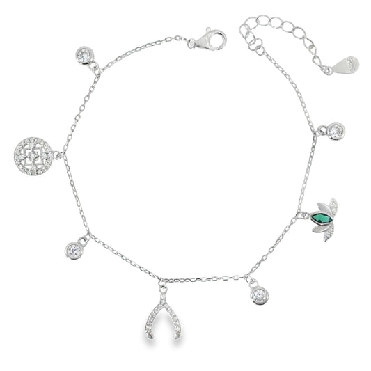 Sterling Silver CZ Multi Charm Bracelet