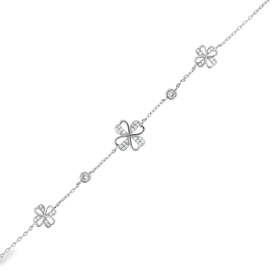 Sterling Silver CZ Open Clover Bracelet
