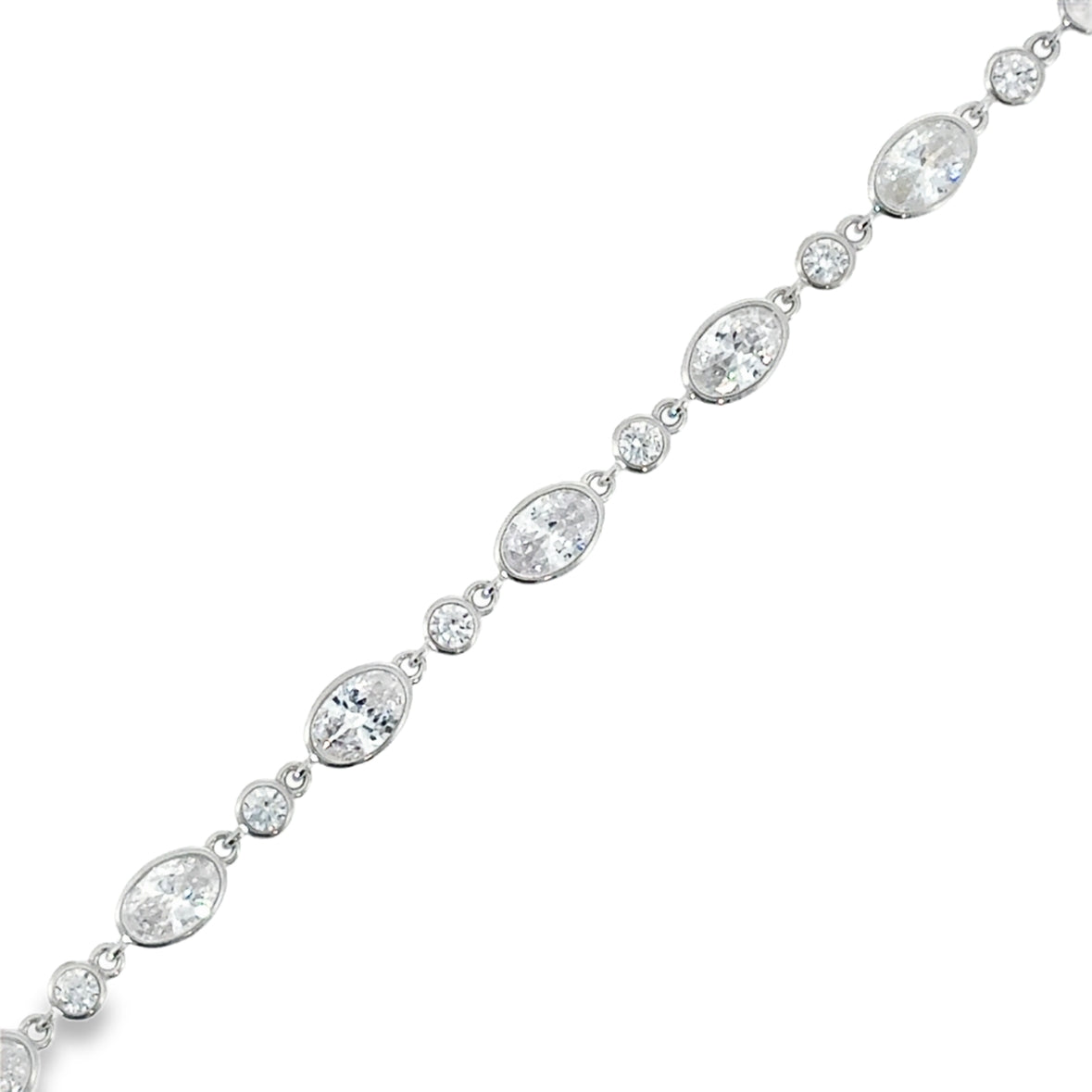 Sterling Silver CZ Round & Oval Rubover Bracelet