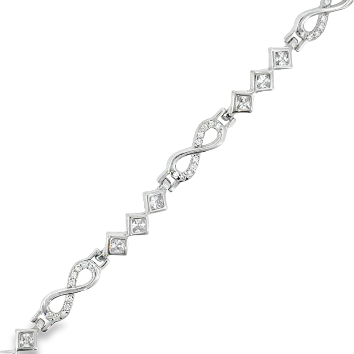 Sterling Silver CZ Square & Infinity Link Bracelet