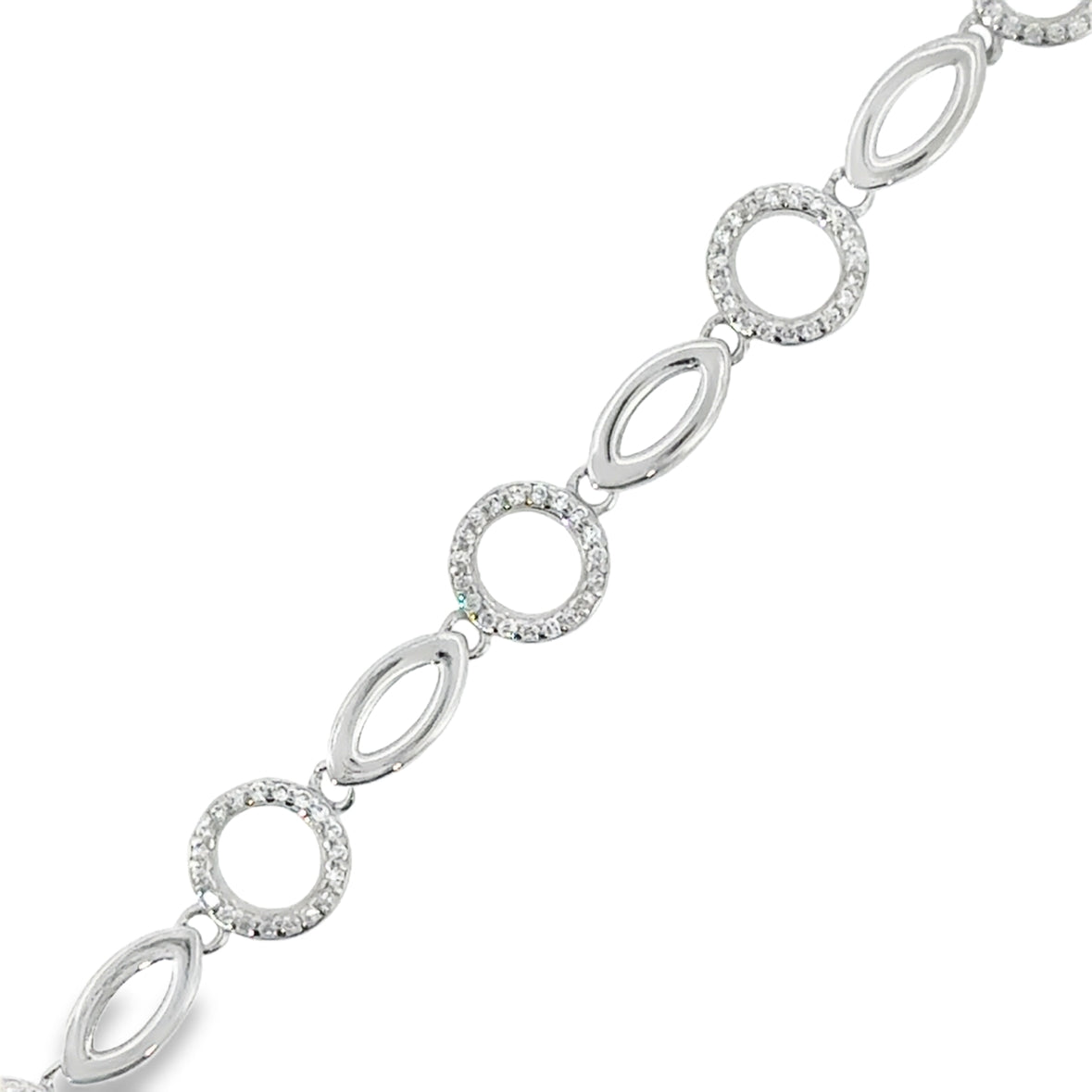 Sterling Silver CZ Circ & Open Marquise Bracelet