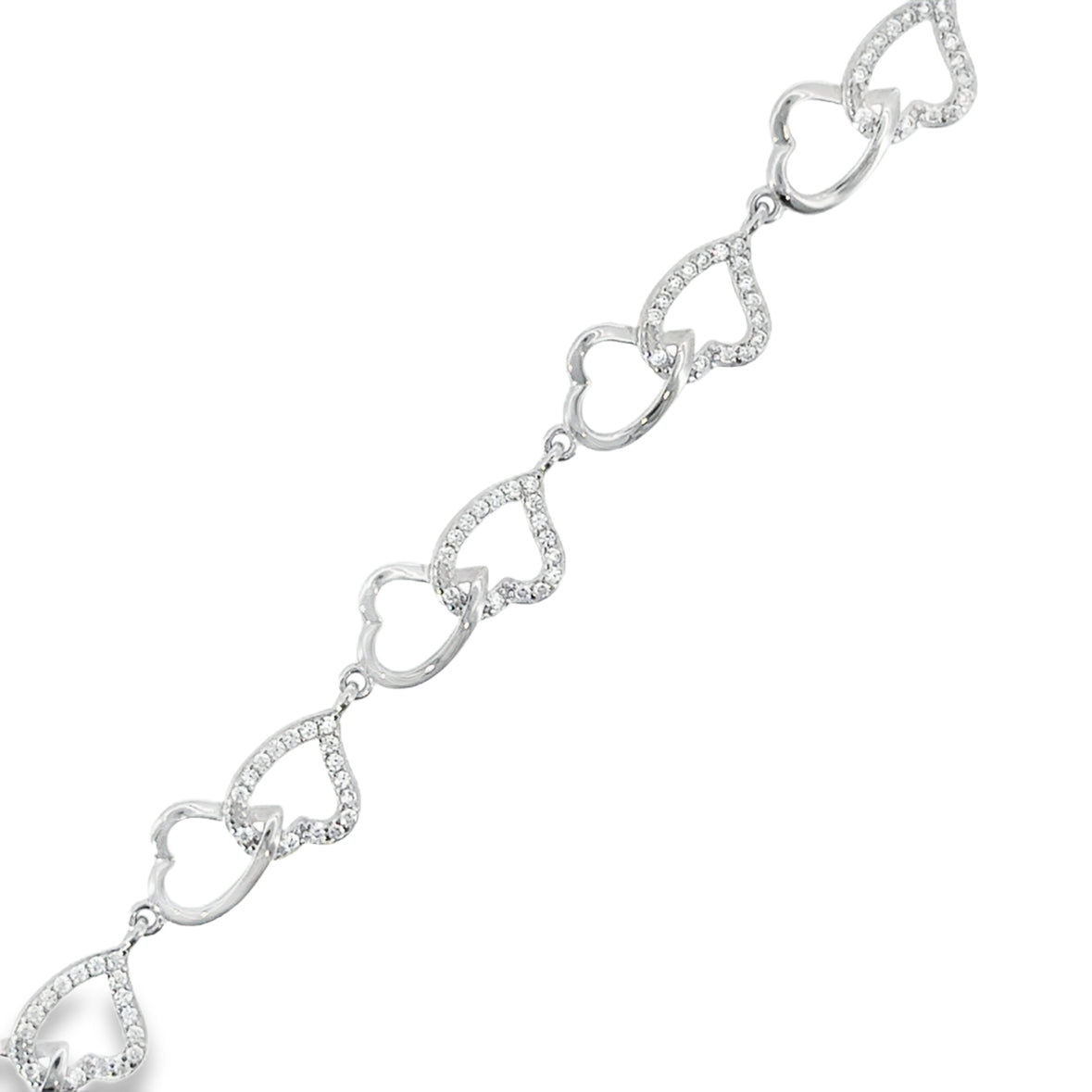 Sterling Silver CZ & Polished Heart Bracelet