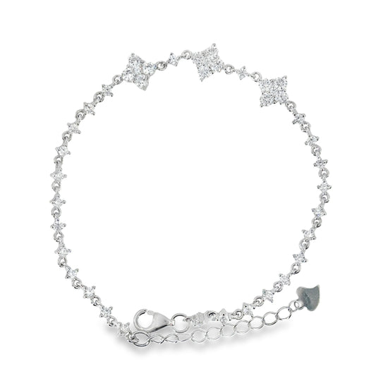 Sterling Silver CZ Flower Bracelet