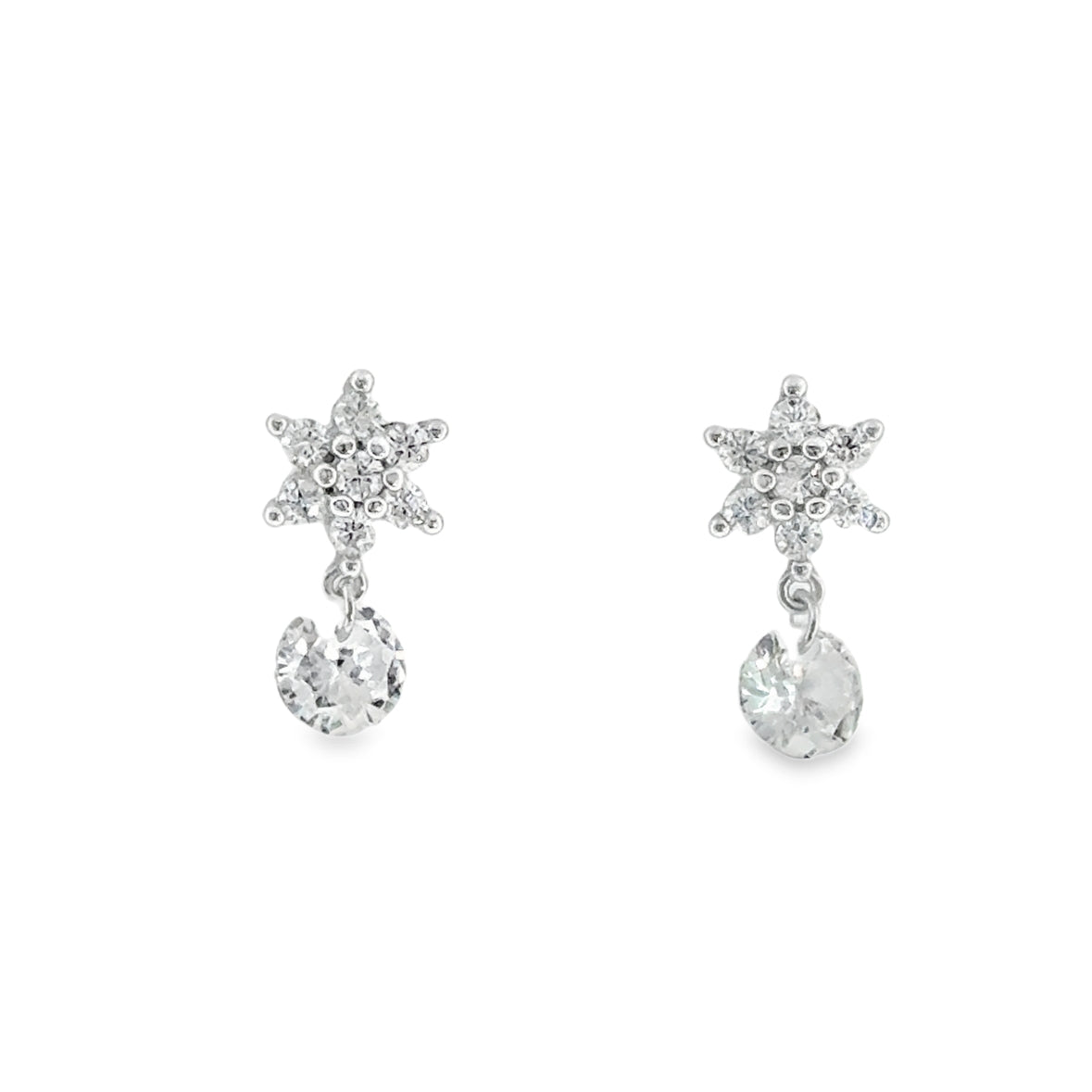 Sterling Silver CZ Flower Drop Earrings