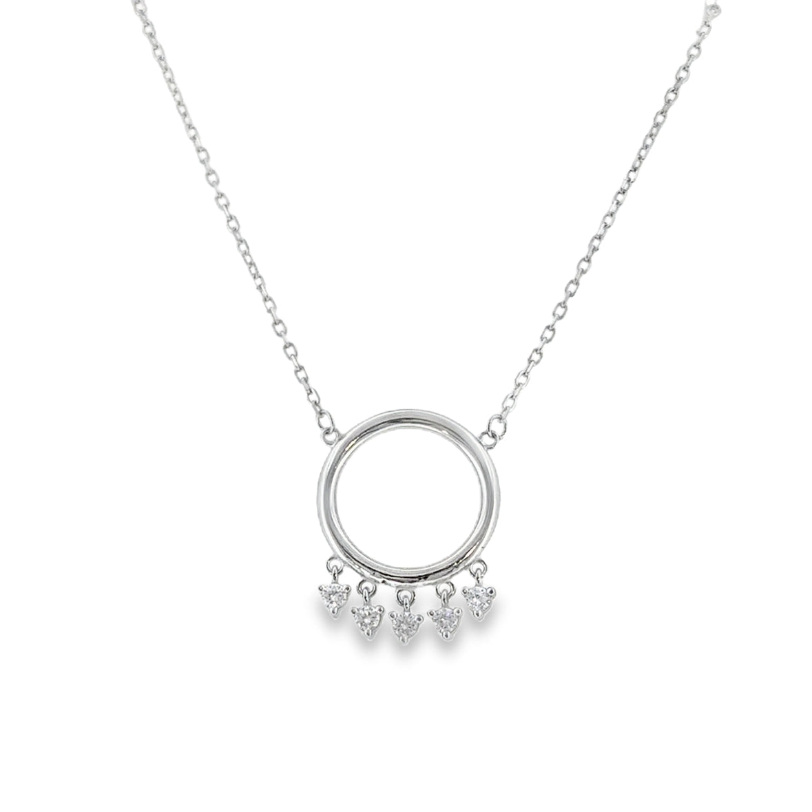 Sterling Silver Open Circle CZ Drop Necklet