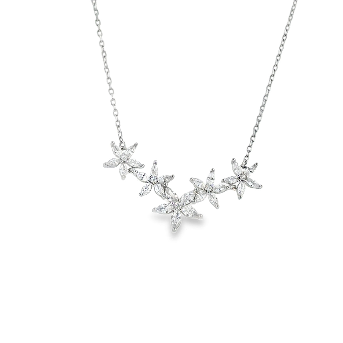 Sterling Silver CZ Flower Hammock Necklet
