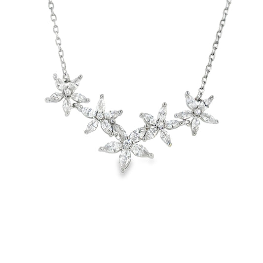 Sterling Silver CZ Flower Hammock Necklet