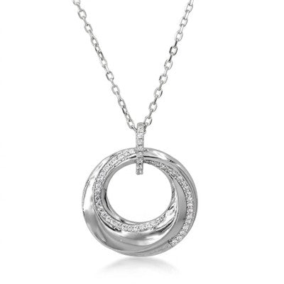 Sterling Silver CZ Open Twist Circle Necklet