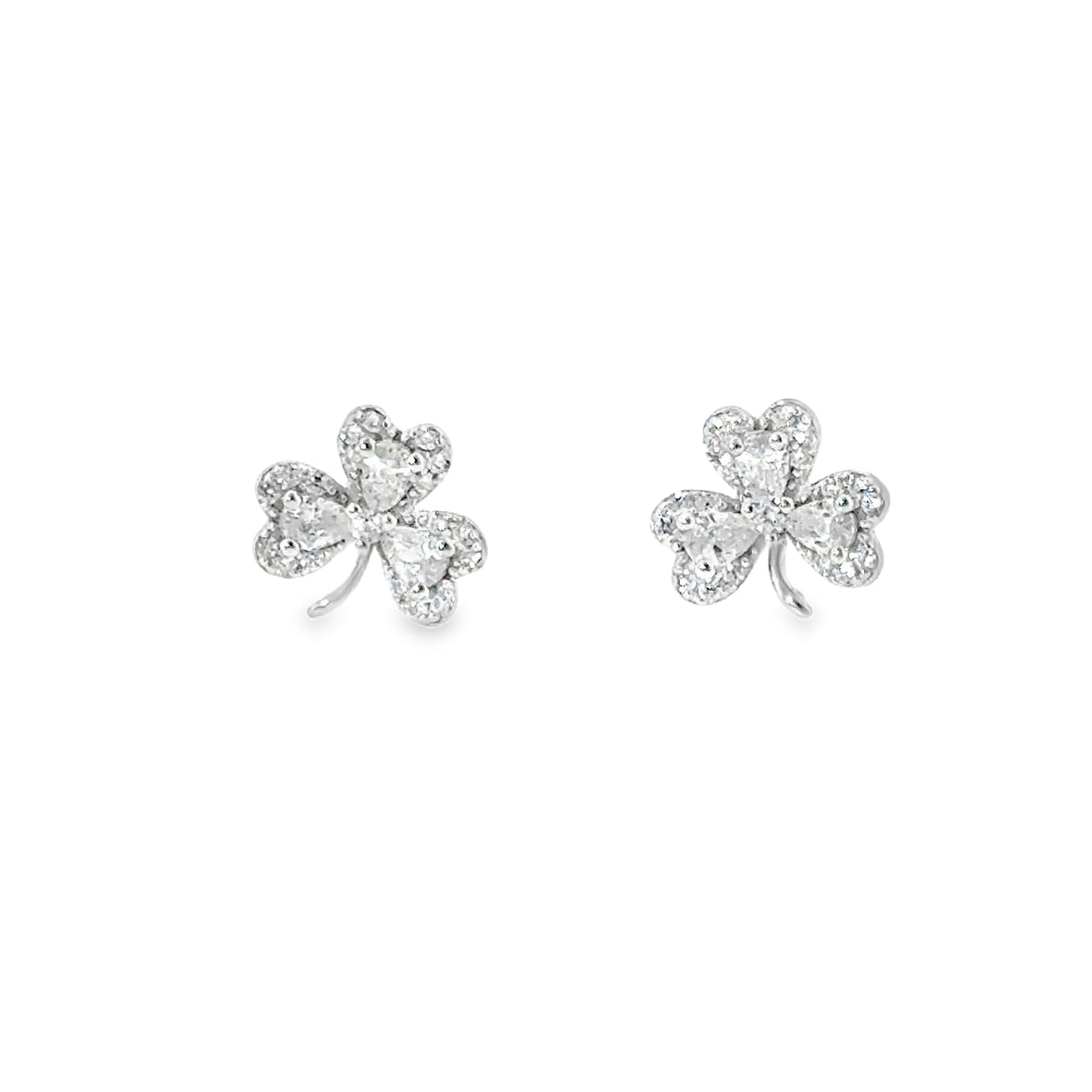 Sterling Silver CZ Shamrock Earrings