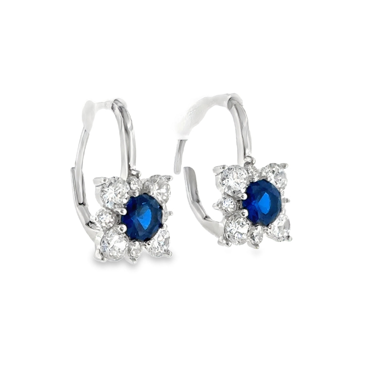 Sterling Silver CZ Blue Square Drop Earrings