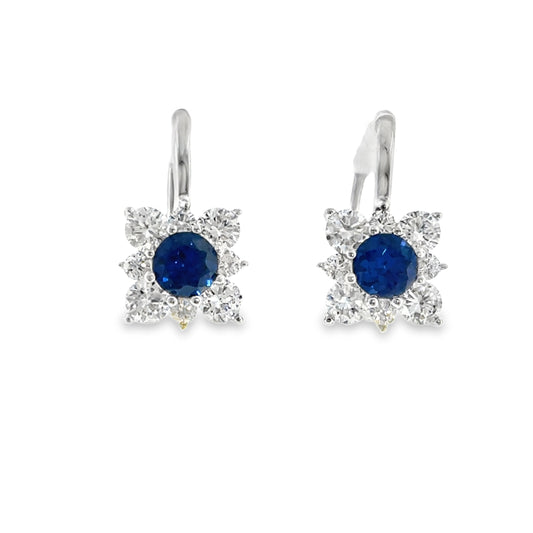 Sterling Silver CZ Blue Square Drop Earrings