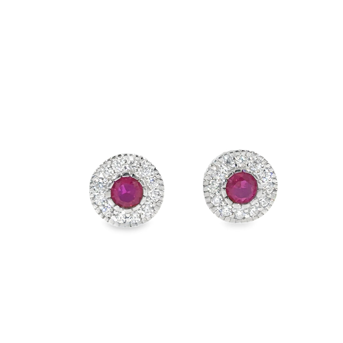 Sterling Silver Round Red CZ Halo Earrings