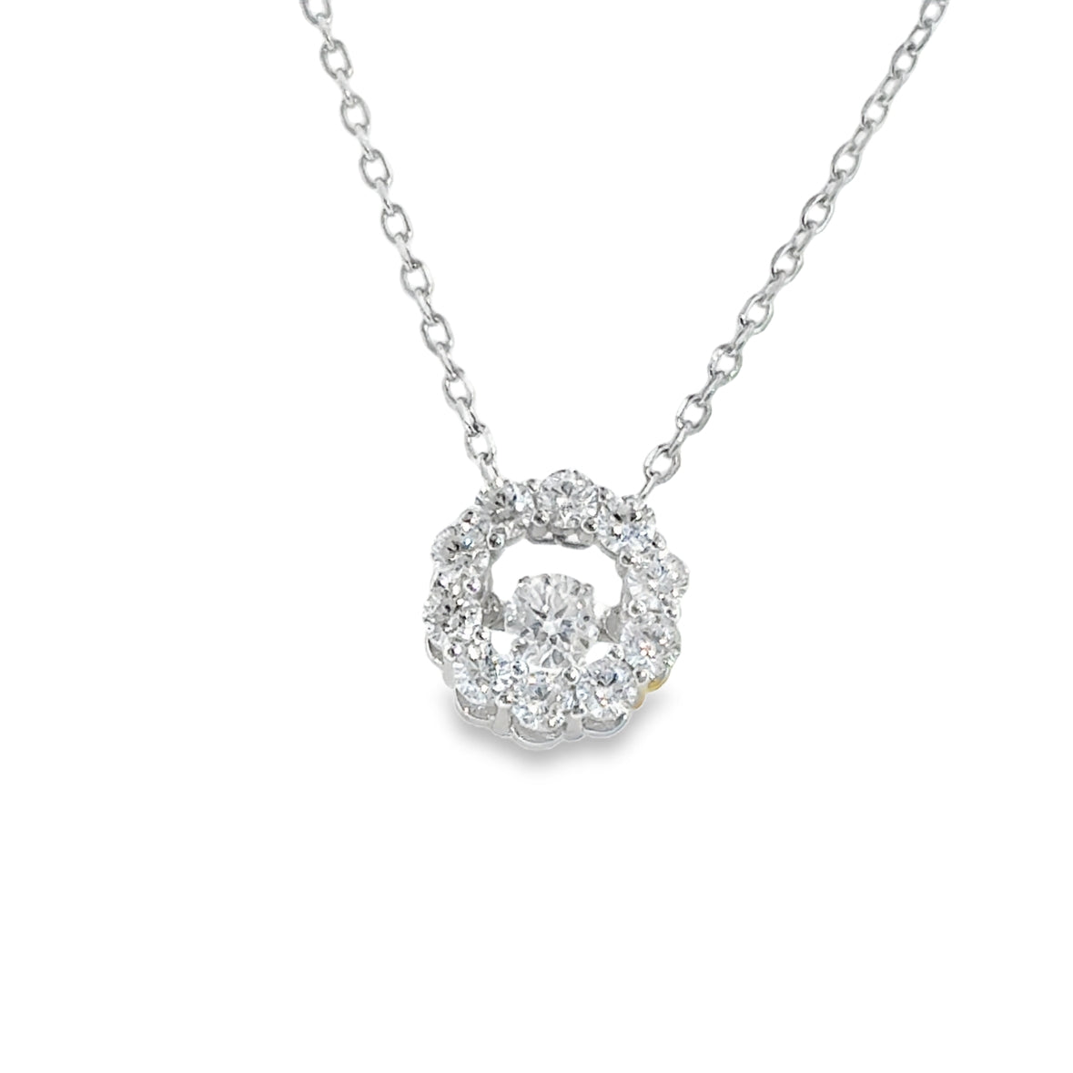 Sterling Silver Open Round CZ Spinning Cluster Necklet
