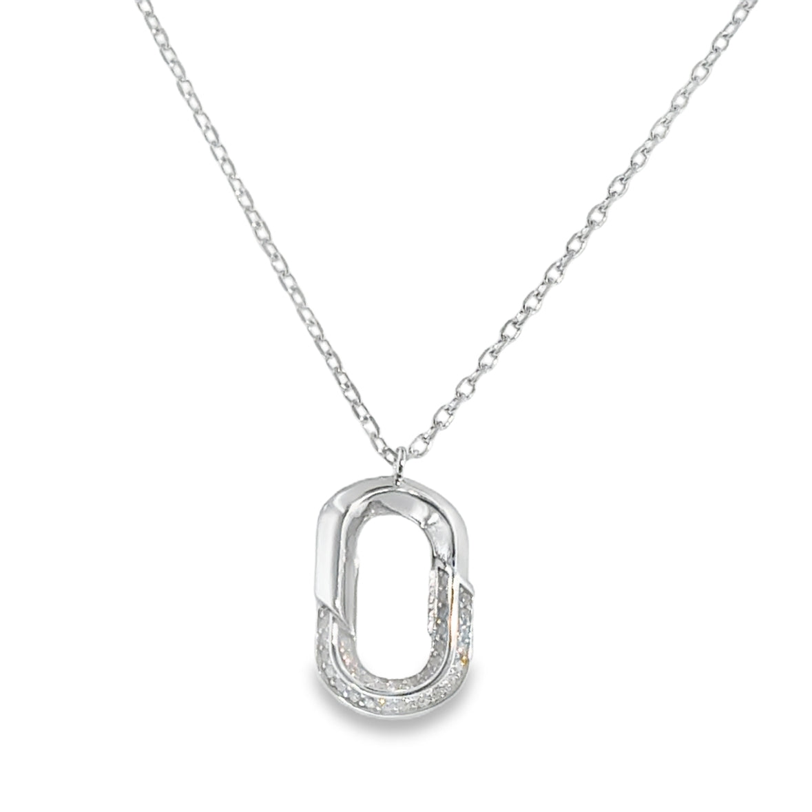 Sterling Silver CZ and Polished Open Oval Necklet