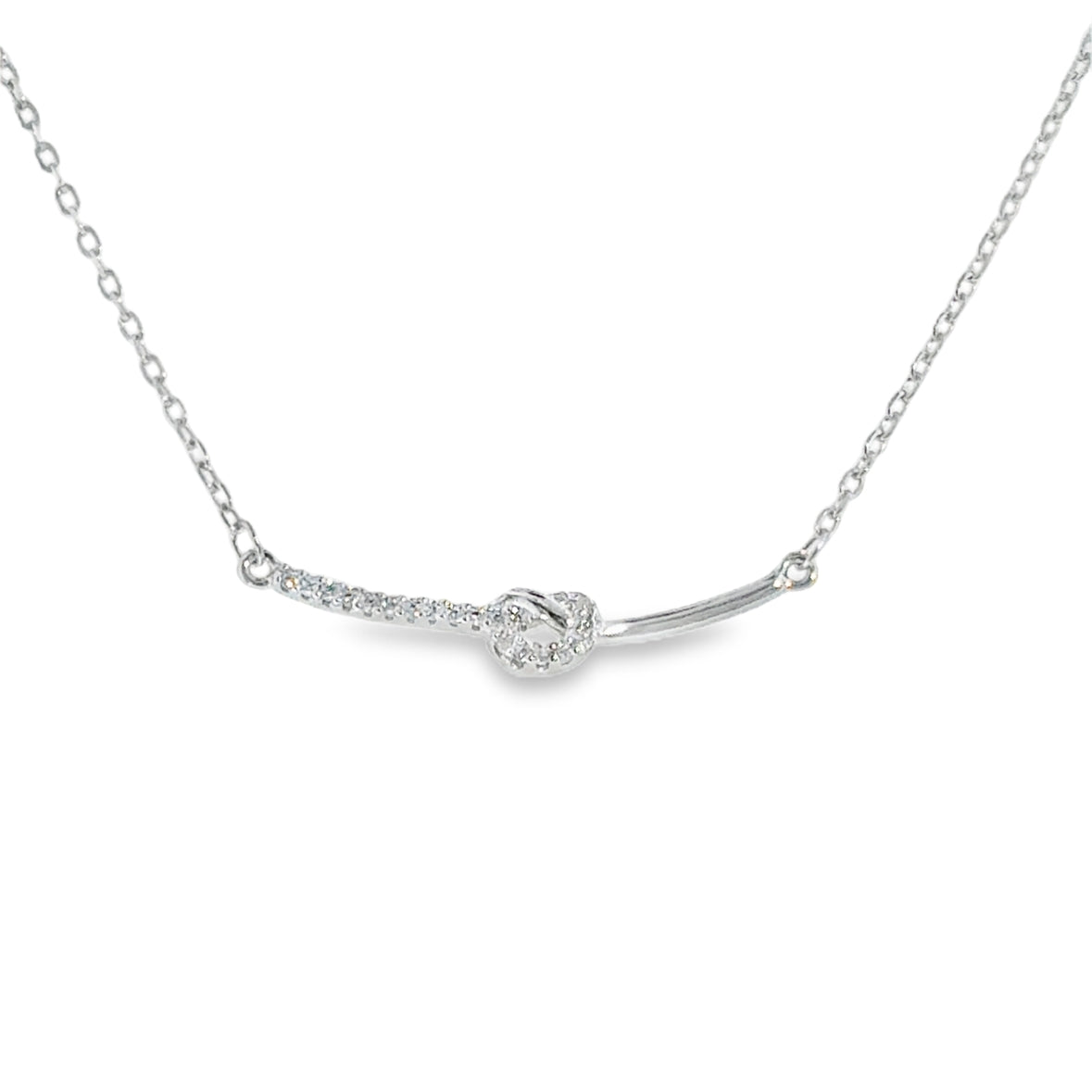 Sterling Silver CZ and Polished Knot Hammock Necklet